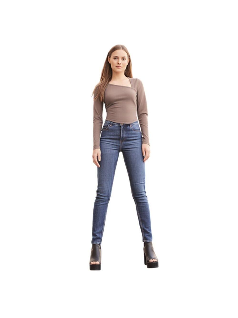 Abercrombie & Fitch Crop Long Sleeve Asymmetrical Neck Beige Top Size XS